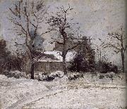 Camille Pissarro snow house oil